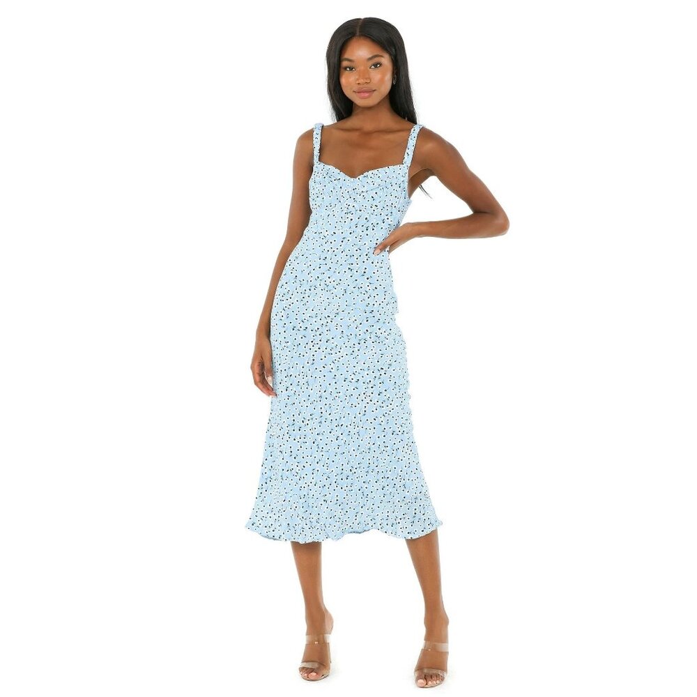 Astr Light Blue and Black Patterned Midi Dress